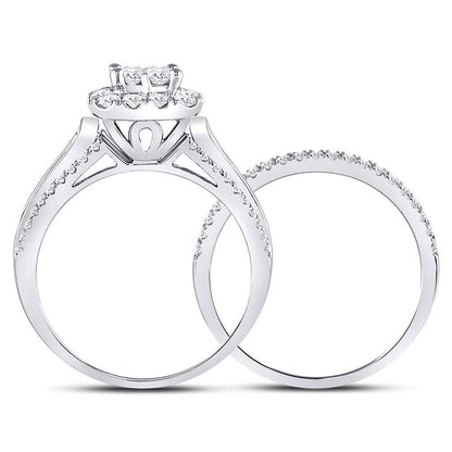 14k White Gold Princess Diamond Bridal Wedding Ring Set 1 Cttw