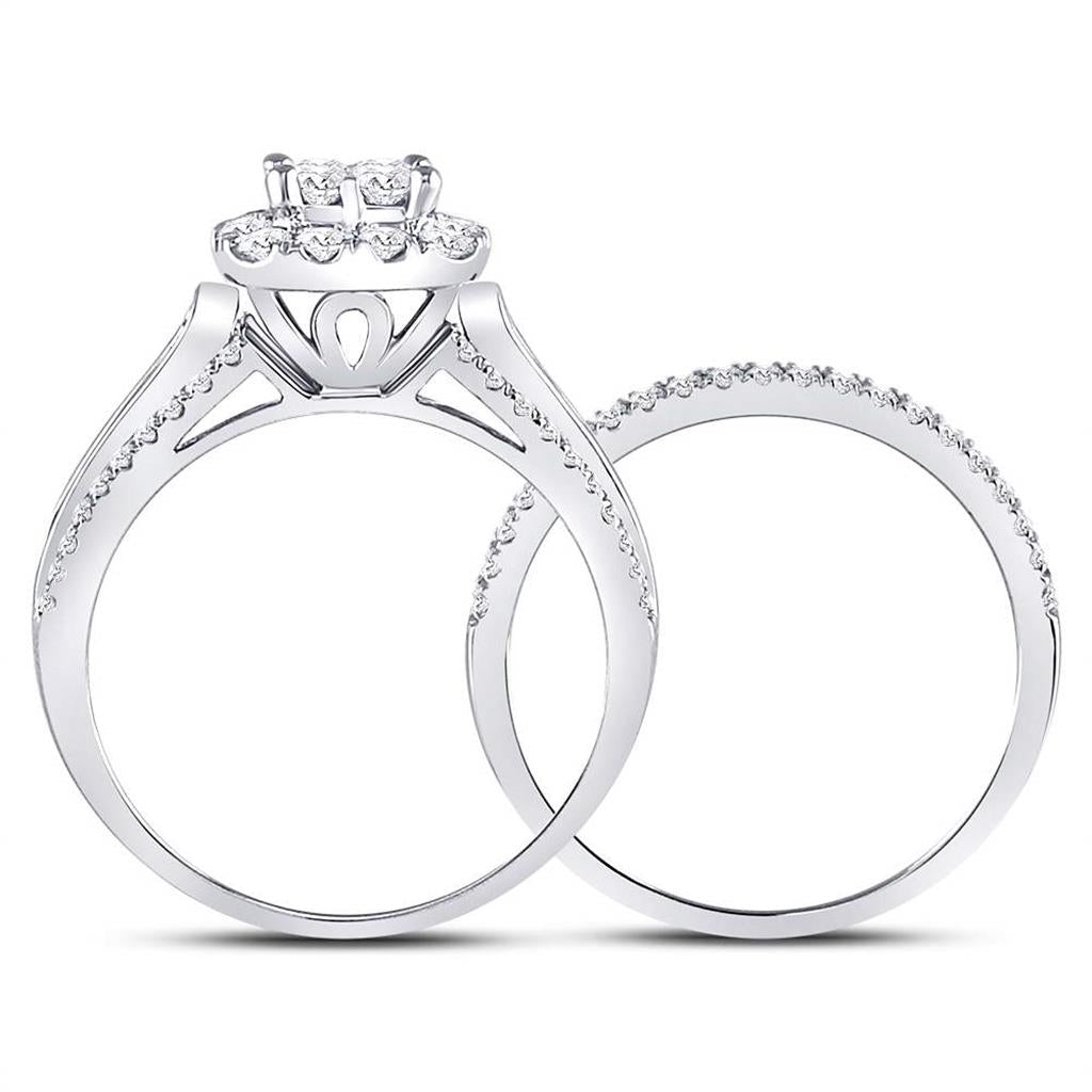 14k White Gold Princess Diamond Bridal Wedding Ring Set 1 Cttw