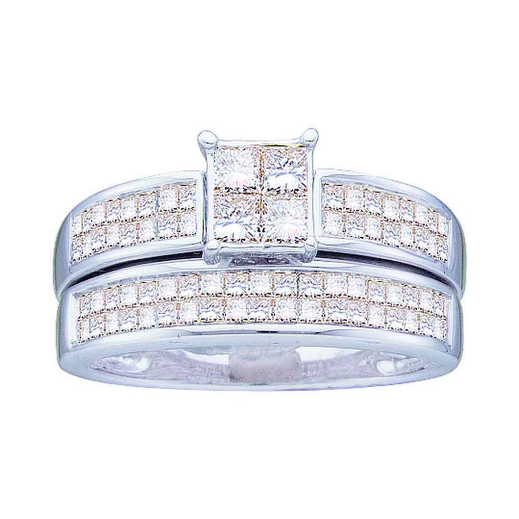 14k White Gold Princess Diamond Bridal Wedding Ring Set 1 Cttw