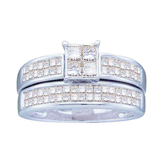 14k White Gold Princess Diamond Bridal Wedding Ring Set 1 Cttw
