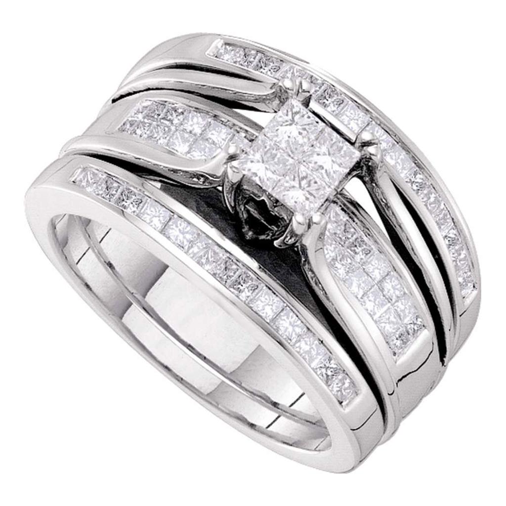 14k White Gold Princess Diamond Bridal Wedding Ring Set 1 Cttw