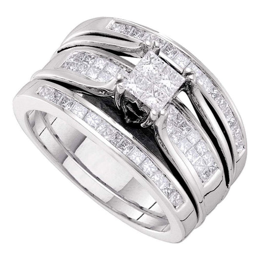 14k White Gold Princess Diamond Bridal Wedding Ring Set 1 Cttw