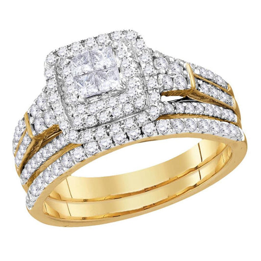14k Yellow Gold Princess Diamond Bridal Wedding Ring Set 1 Cttw