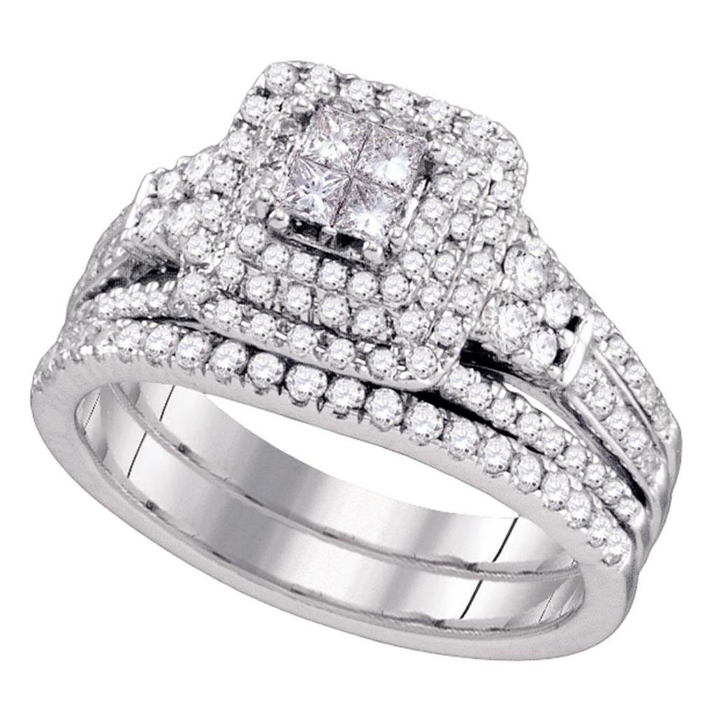 14k White Gold Princess Diamond Invisible-set Wedding Bridal Ring Set 1 Cttw