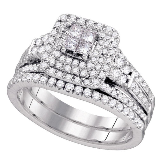 14k White Gold Princess Diamond Invisible-set Wedding Bridal Ring Set 1 Cttw