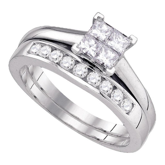14k White Gold Princess Diamond Bridal Wedding Ring Set 3/4 Cttw