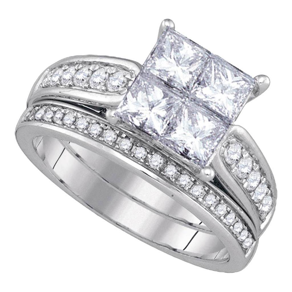 14k White Gold Princess Diamond Bridal Wedding Ring Set 2 Cttw