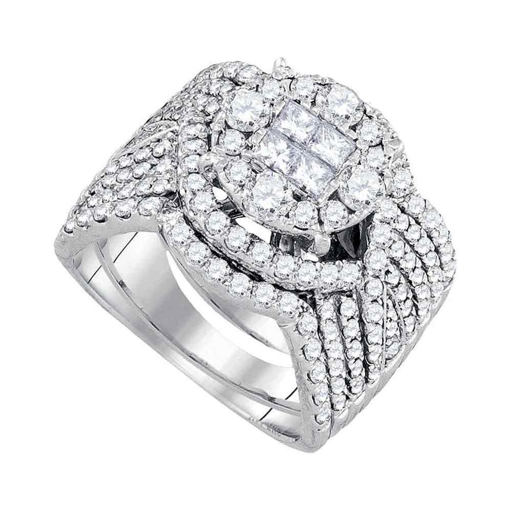 14k White Gold Princess Diamond Bridal Wedding Ring Set 2 Cttw