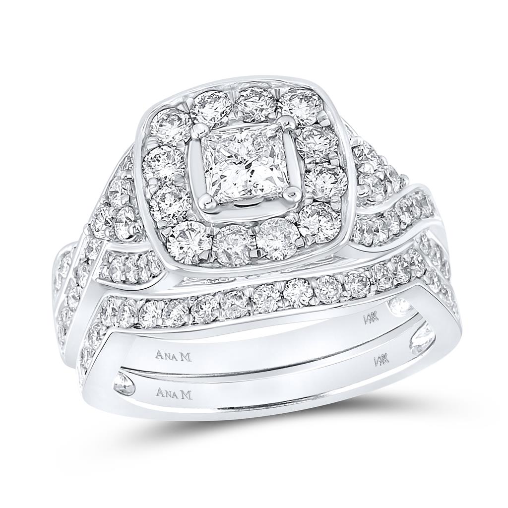14k White Gold Princess Diamond Bridal Wedding Ring Set 2 Cttw (Certified)