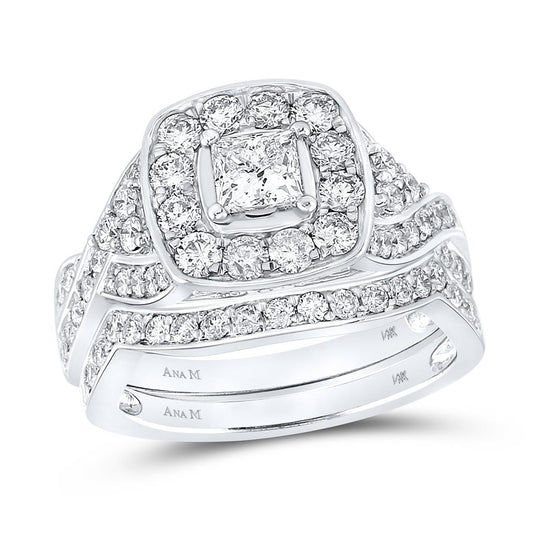 14k White Gold Princess Diamond Bridal Wedding Ring Set 2 Cttw (Certified)