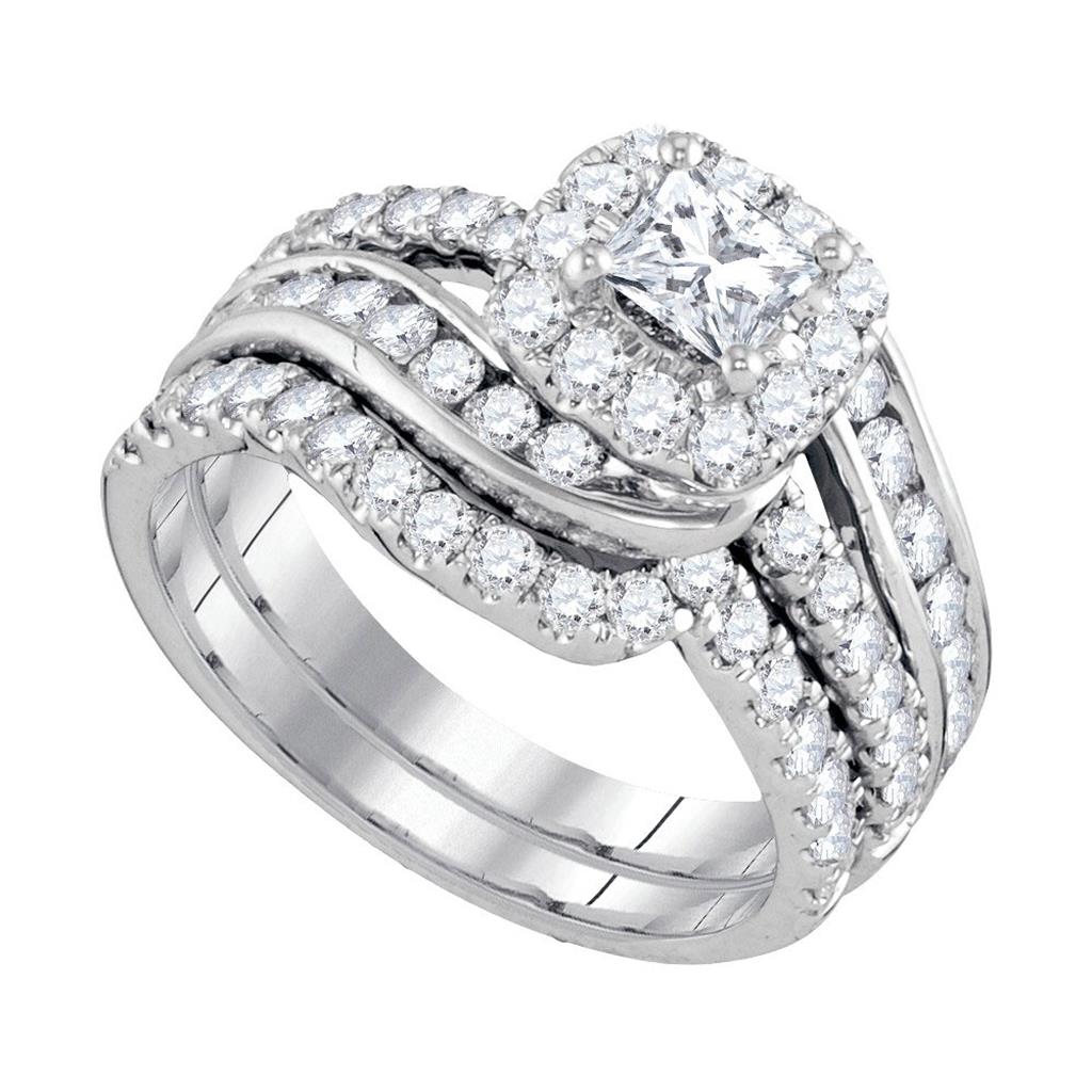 14k White Gold Princess Diamond Bridal Wedding Ring Set 2 Cttw (Certified)