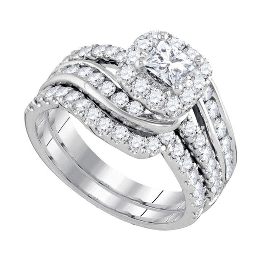 14k White Gold Princess Diamond Bridal Wedding Ring Set 2 Cttw (Certified)