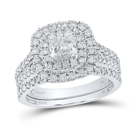 14k White Gold Princess Diamond Bridal Wedding Ring Set 2 Cttw (Certified)