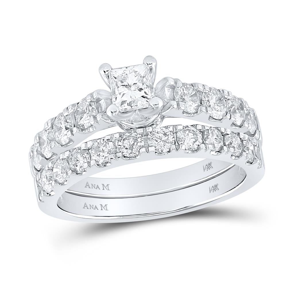 14k White Gold Princess Diamond Bridal Wedding Ring Set 2 Ctw (Certified)