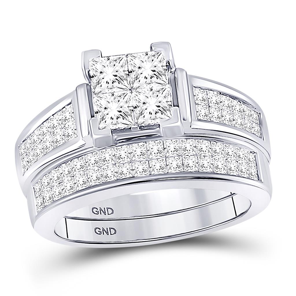 14k White Gold Princess Diamond Bridal Wedding Ring Set 2 Cttw