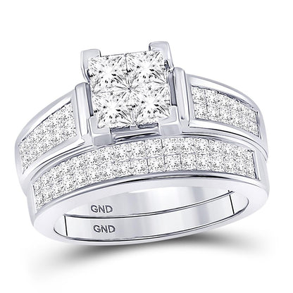 14k White Gold Princess Diamond Bridal Wedding Ring Set 2 Cttw