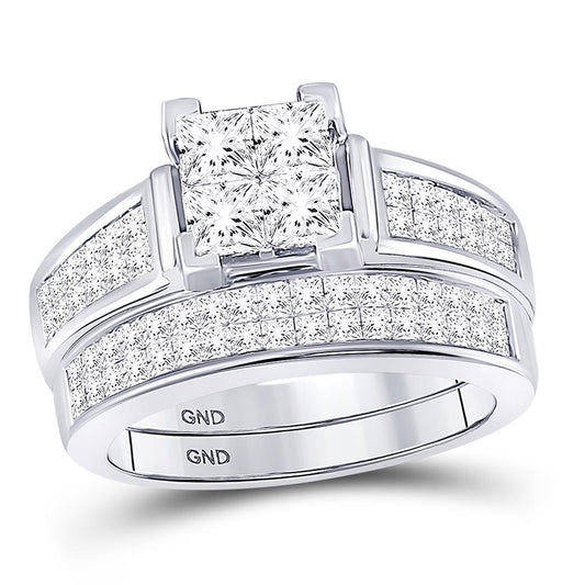 14k White Gold Princess Diamond Bridal Wedding Ring Set 2 Cttw