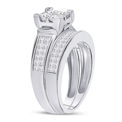 14k White Gold Princess Diamond Bridal Wedding Ring Set 2 Cttw