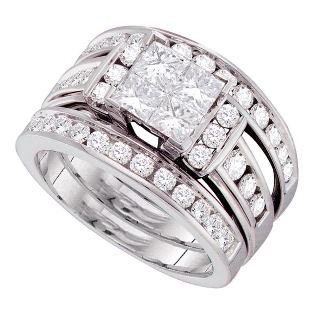 14k White Gold Princess Diamond Bridal Wedding Ring Set 2 Cttw