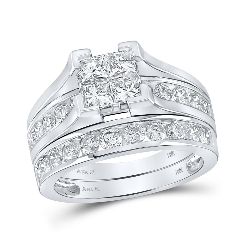 14k White Gold Princess Diamond Bridal Wedding Ring Set 2 Cttw