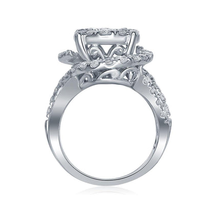 14k White Gold Princess Diamond Bridal Wedding Ring Set 3 Cttw