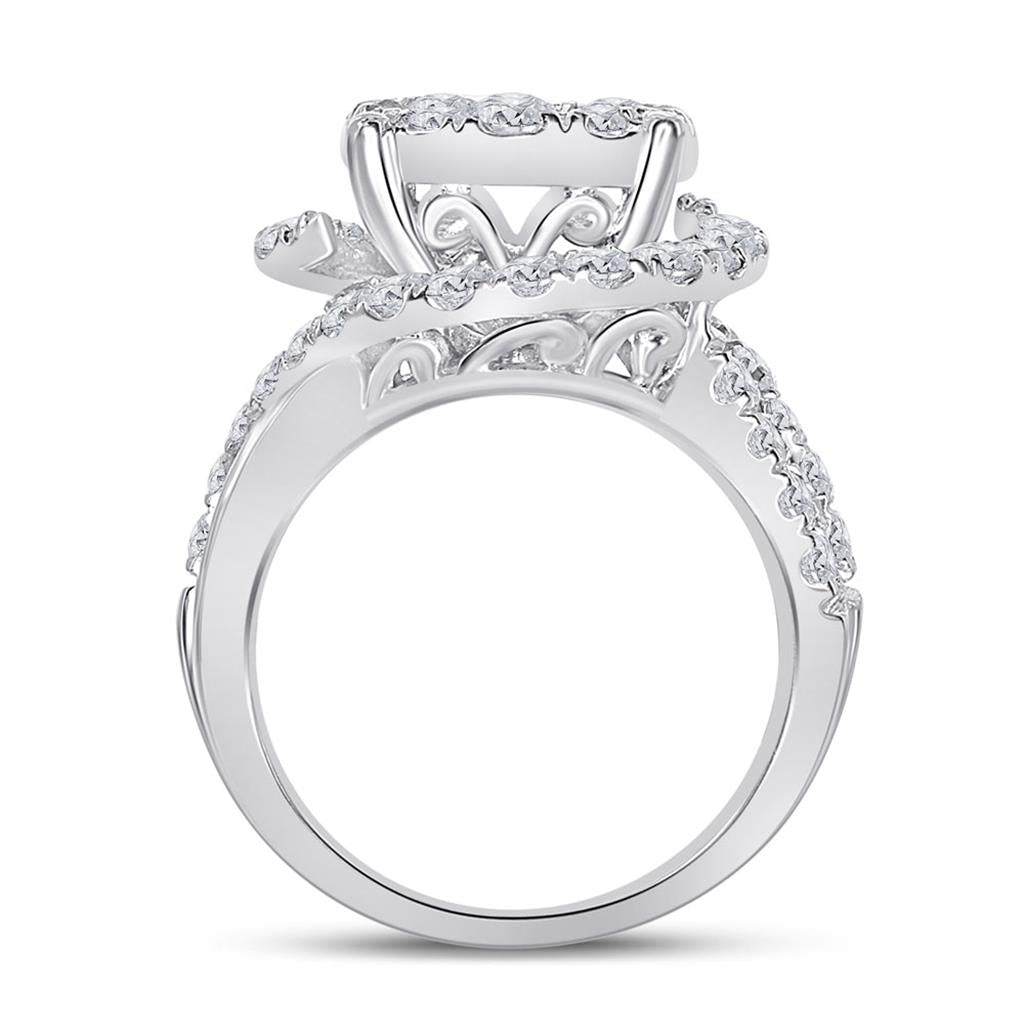 14k White Gold Princess Diamond Bridal Wedding Ring Set 3 Cttw