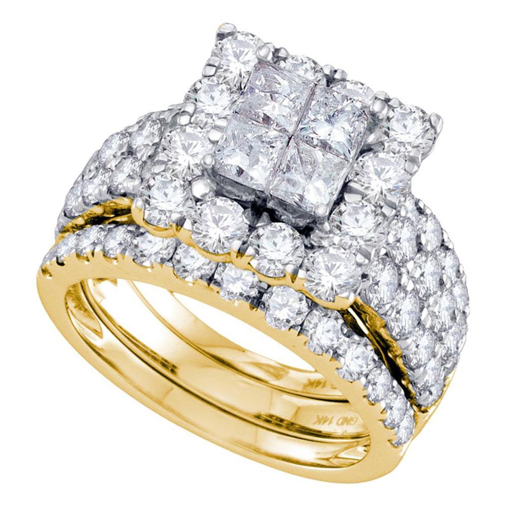 14k Yellow Gold Princess Diamond Bridal Wedding Ring Set 4 Cttw