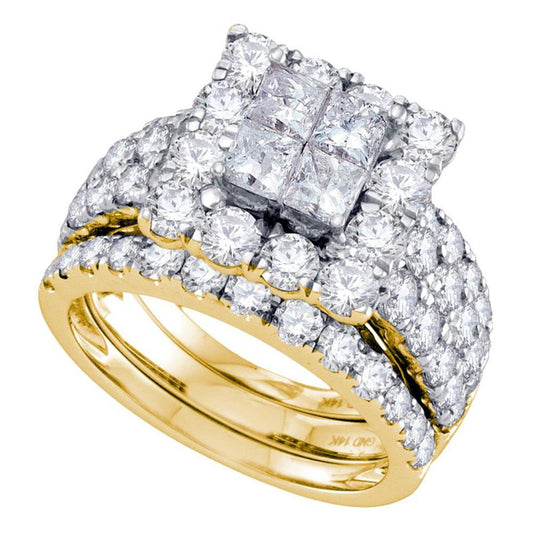 14k Yellow Gold Princess Diamond Bridal Wedding Ring Set 4 Cttw