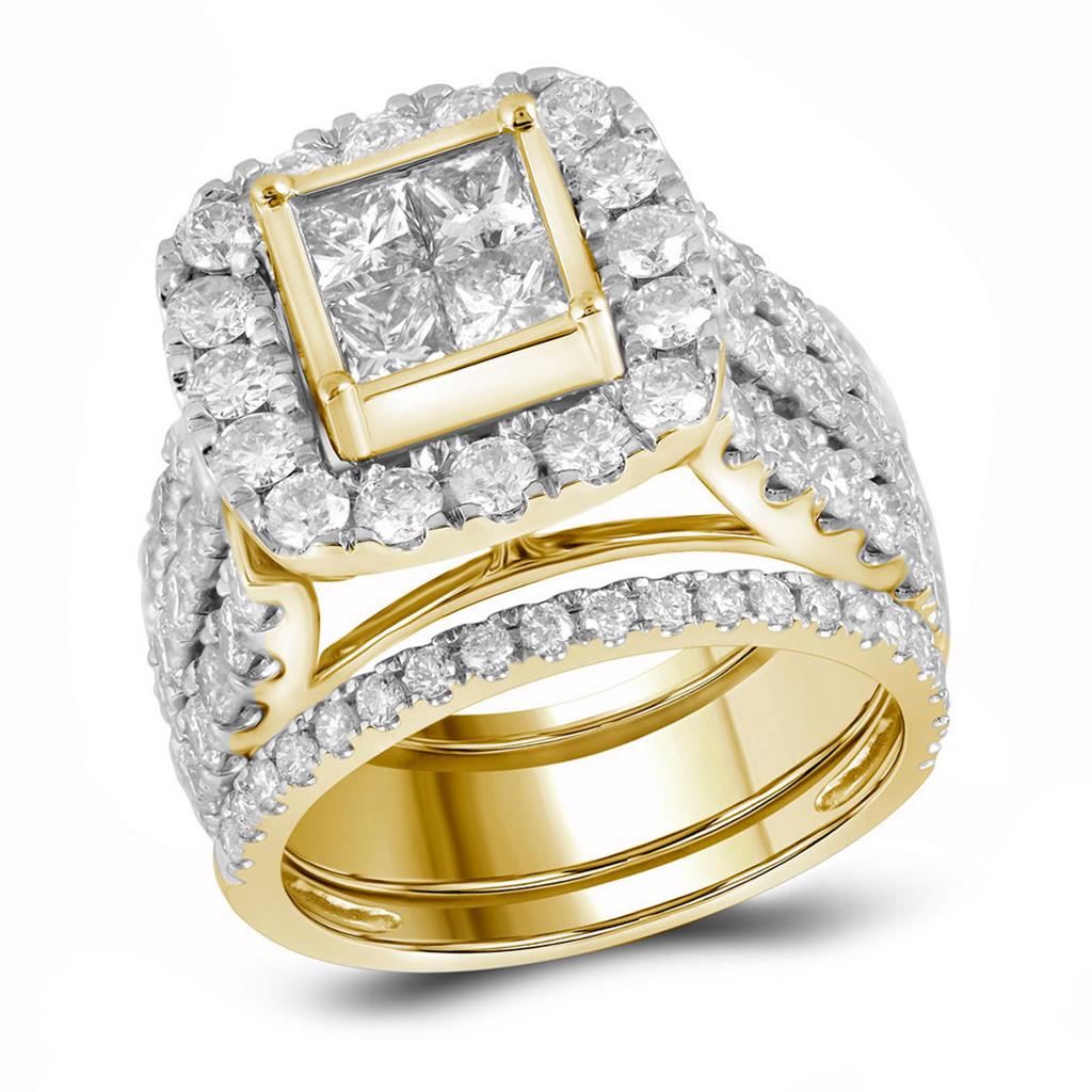 14k Yellow Gold Princess Diamond 3-Piece Bridal Wedding Ring Set 4 Cttw