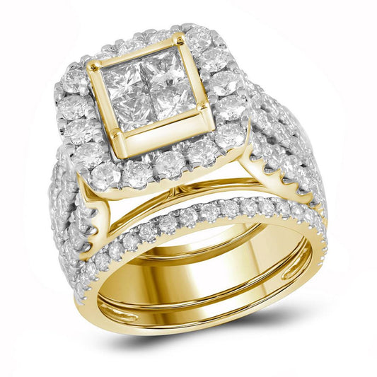 14k Yellow Gold Princess Diamond 3-Piece Bridal Wedding Ring Set 4 Cttw