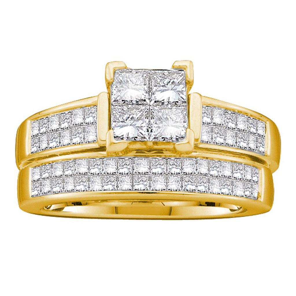 14k Yellow Gold Princess Diamond Bridal Wedding Ring Set 1-1/2 Cttw