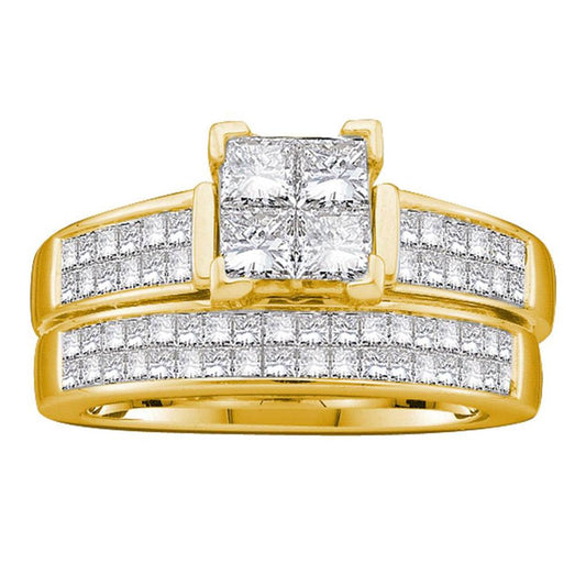 14k Yellow Gold Princess Diamond Bridal Wedding Ring Set 1-1/2 Cttw