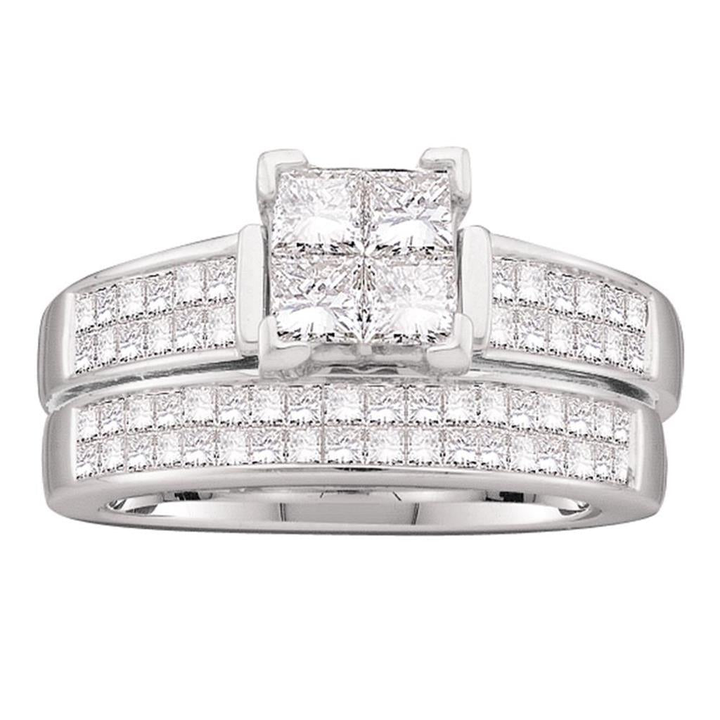 14k White Gold Princess Diamond Bridal Wedding Ring Set 1-1/2 Cttw