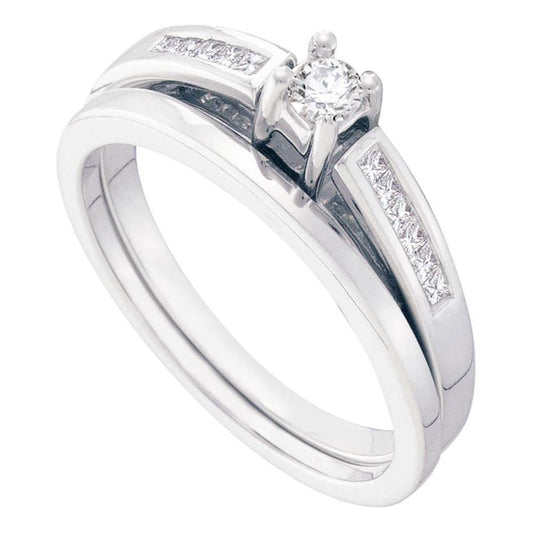 14k White Gold Round Diamond Bridal Wedding Ring Set 1/4 Cttw