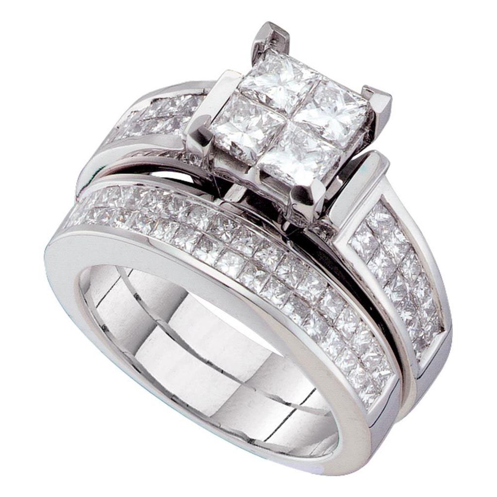 14k White Gold Princess Diamond Bridal Wedding Ring Set 2-1/2 Cttw
