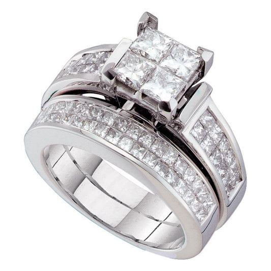 14k White Gold Princess Diamond Bridal Wedding Ring Set 2-1/2 Cttw