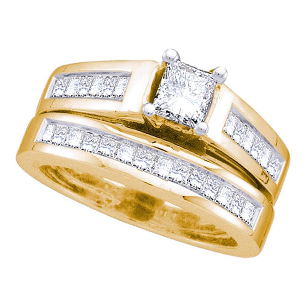 14k Yellow Gold Princess Diamond Bridal Wedding Ring Set 1-1/2 Cttw