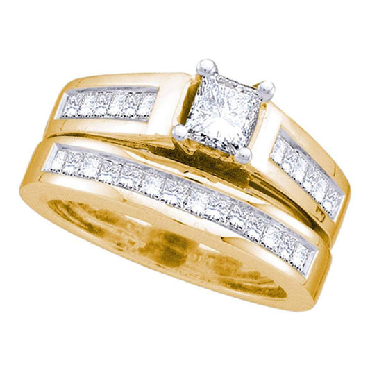 14k Yellow Gold Princess Diamond Bridal Wedding Ring Set 1-1/2 Cttw