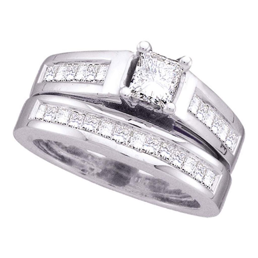 14k White Gold Princess Diamond Bridal Wedding Ring Set 2 Cttw