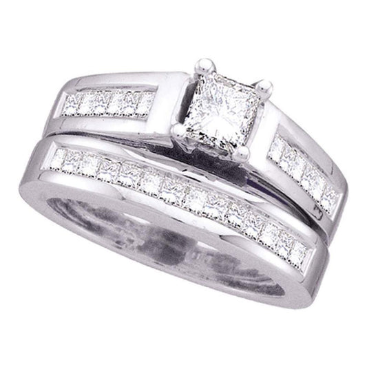 14k White Gold Princess Diamond Bridal Wedding Ring Set 2 Cttw