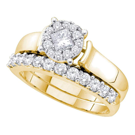 14k Yellow Gold Princess Diamond Bridal Wedding Ring Set 1 Cttw