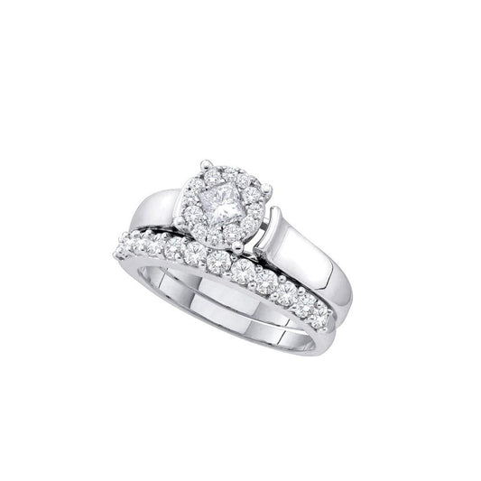 14k White Gold Princess Round Diamond Bridal Wedding Ring Set 1 Cttw