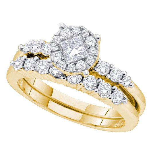 14k Yellow Gold Princess Diamond Bridal Wedding Ring Set 1 Cttw