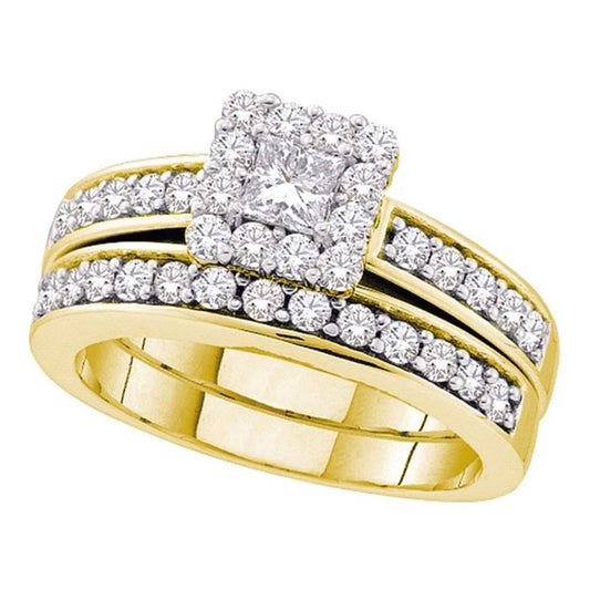 14k Yellow Gold Princess Diamond Bridal Wedding Ring Set 1 Cttw