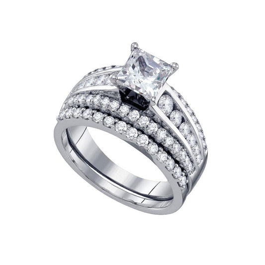 14k White Gold Princess Solitaire Diamond Wedding Bridal Ring Set