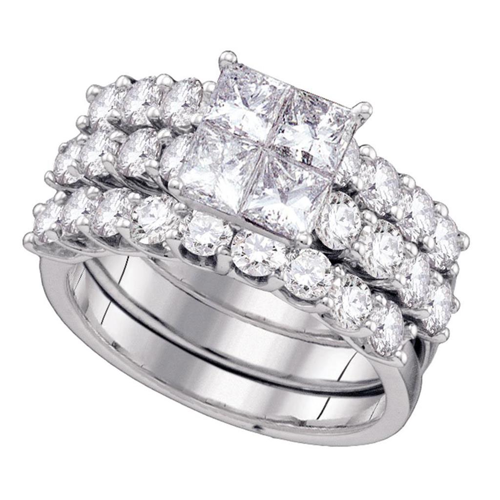 14k White Gold Princess Diamond Bridal Wedding Ring Set 3 Cttw