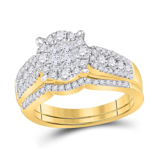 14k Yellow Gold Princess Diamond Bridal Wedding Ring Set 1 Cttw