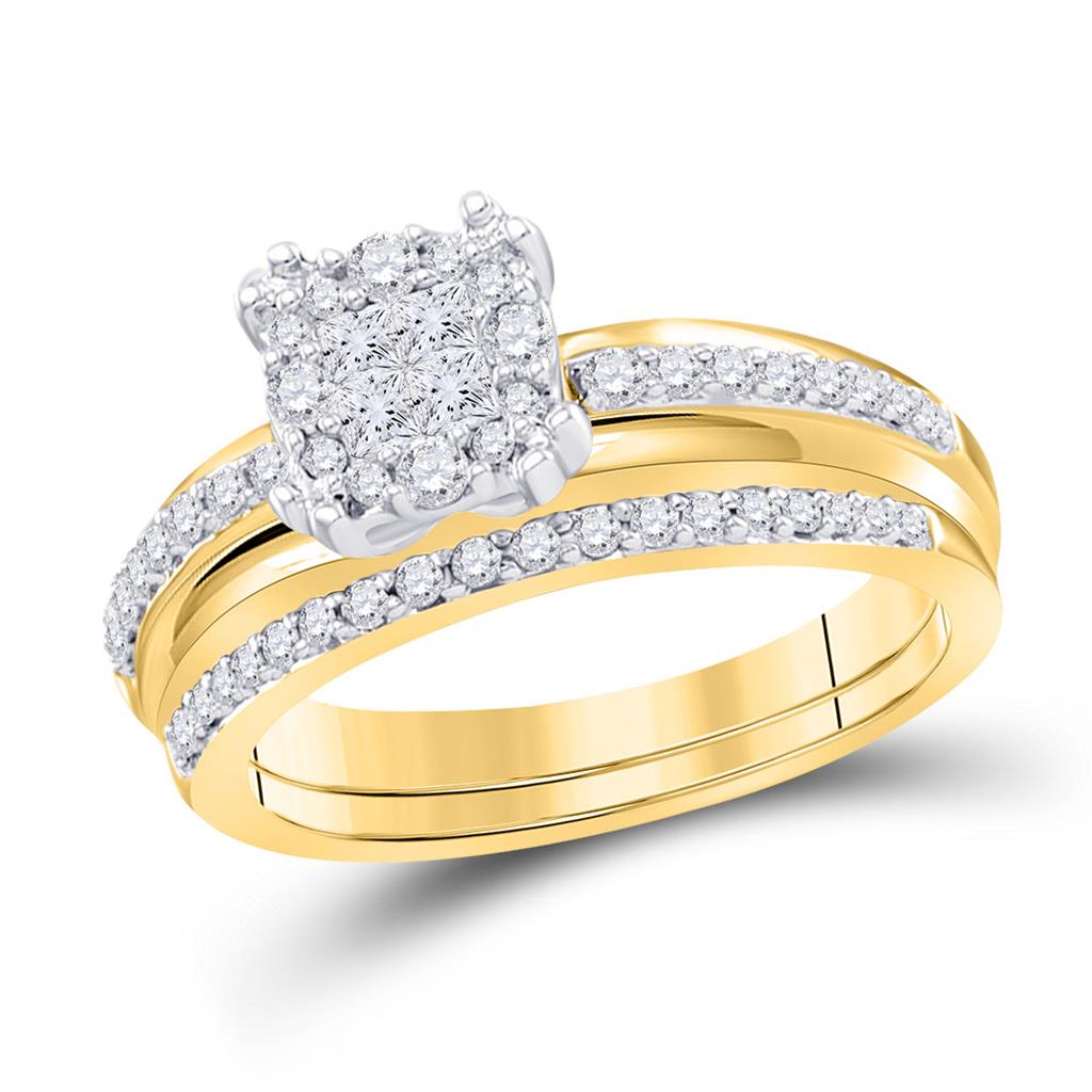 14k Yellow Gold Princess Diamond Bridal Wedding Ring Set 1/2 Cttw