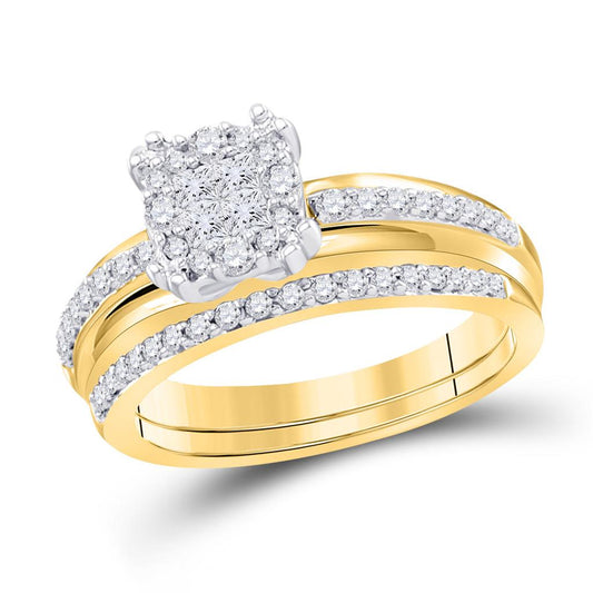 14k Yellow Gold Princess Diamond Bridal Wedding Ring Set 1/2 Cttw