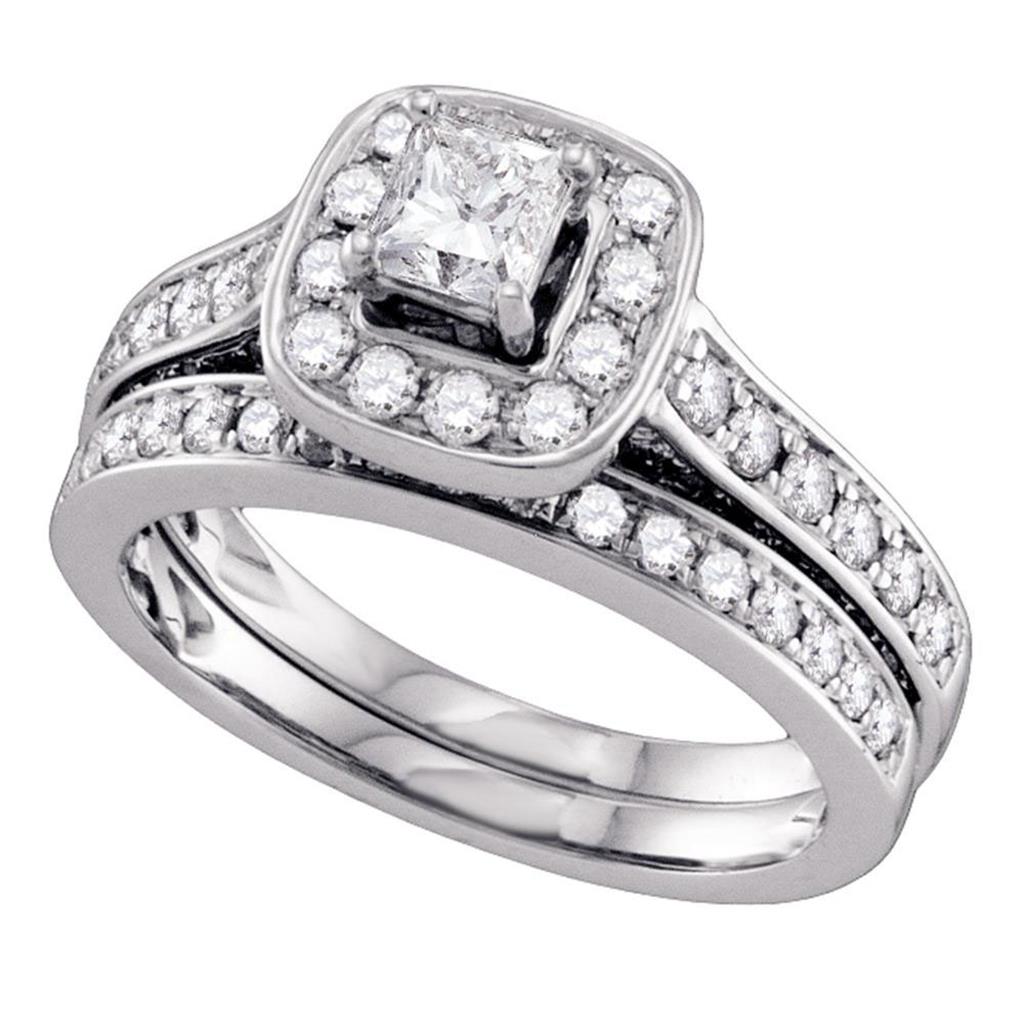 14k White Gold Princess Diamond Bridal Wedding Ring Set 1-1/2 Cttw
